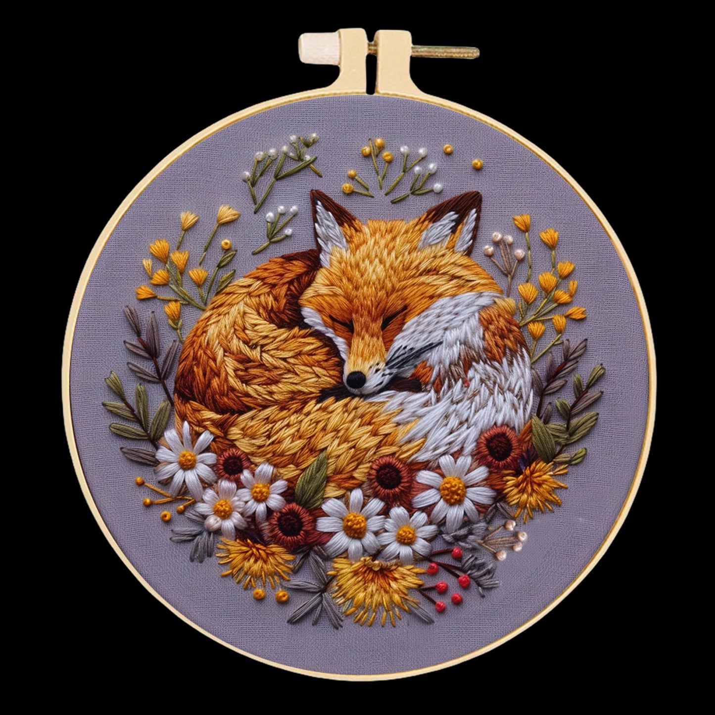 Fox - DIY Embroidery Cross Stitch Kit with Pattern Cotton Threads Needles Hoop 30x30CM/11.81x11.81in