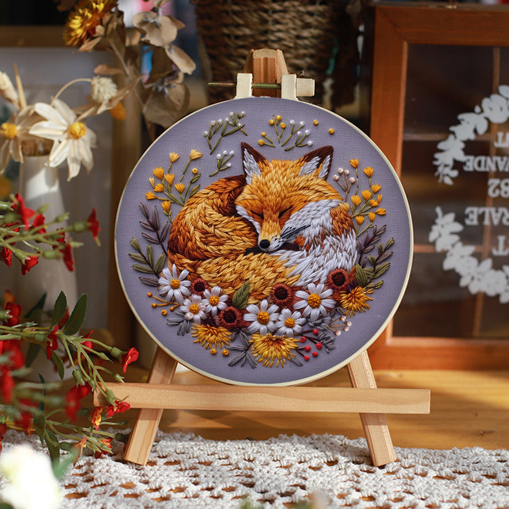 Fox - DIY Embroidery Cross Stitch Kit with Pattern Cotton Threads Needles Hoop 30x30CM/11.81x11.81in
