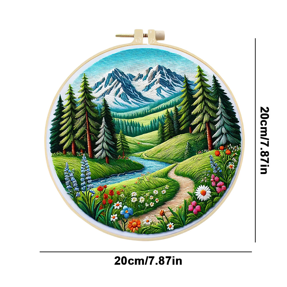 Path By The River - DIY Embroidery Cross Stitch Kit with Pattern Cotton Threads Needles Hoop 30x30CM/11.81x11.81in