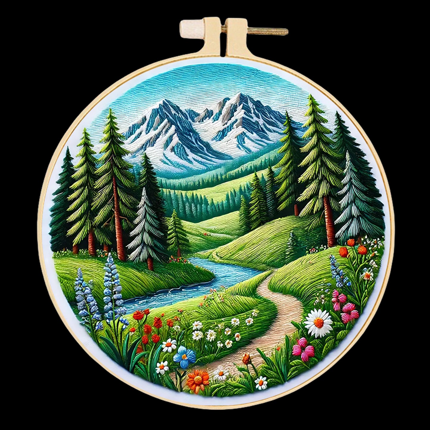 Path By The River - DIY Embroidery Cross Stitch Kit with Pattern Cotton Threads Needles Hoop 30x30CM/11.81x11.81in