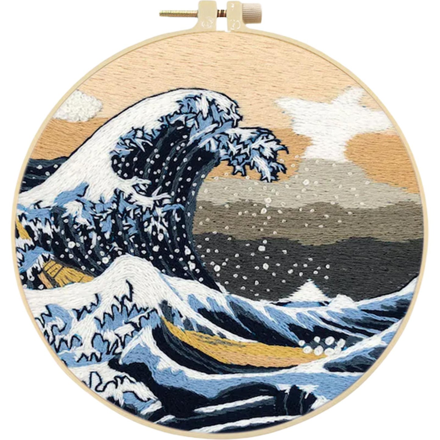 Ocean Waves - DIY Embroidery Cross Stitch Kit with Pattern Cotton Threads Needles Hoop 30x30CM/11.81x11.81in