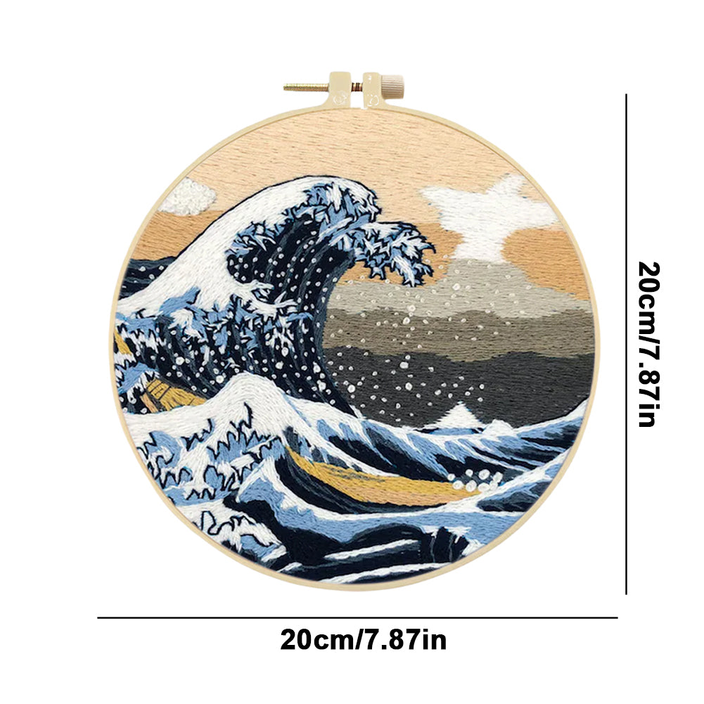 Ocean Waves - DIY Embroidery Cross Stitch Kit with Pattern Cotton Threads Needles Hoop 30x30CM/11.81x11.81in