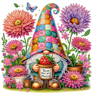 Flower And Gnome 30*30CM(Canvas) Partial Special Shaped Drill Diamond Painting