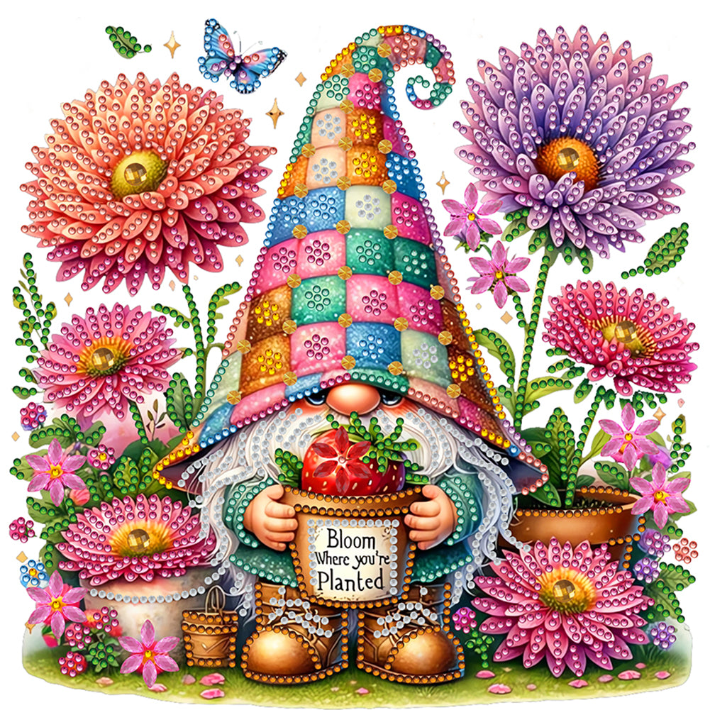 Flower And Gnome 30*30CM(Canvas) Partial Special Shaped Drill Diamond Painting