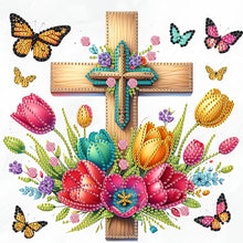Load image into Gallery viewer, Cross And Flower 30*30CM(Canvas) Partial Special Shaped Drill Diamond Painting

