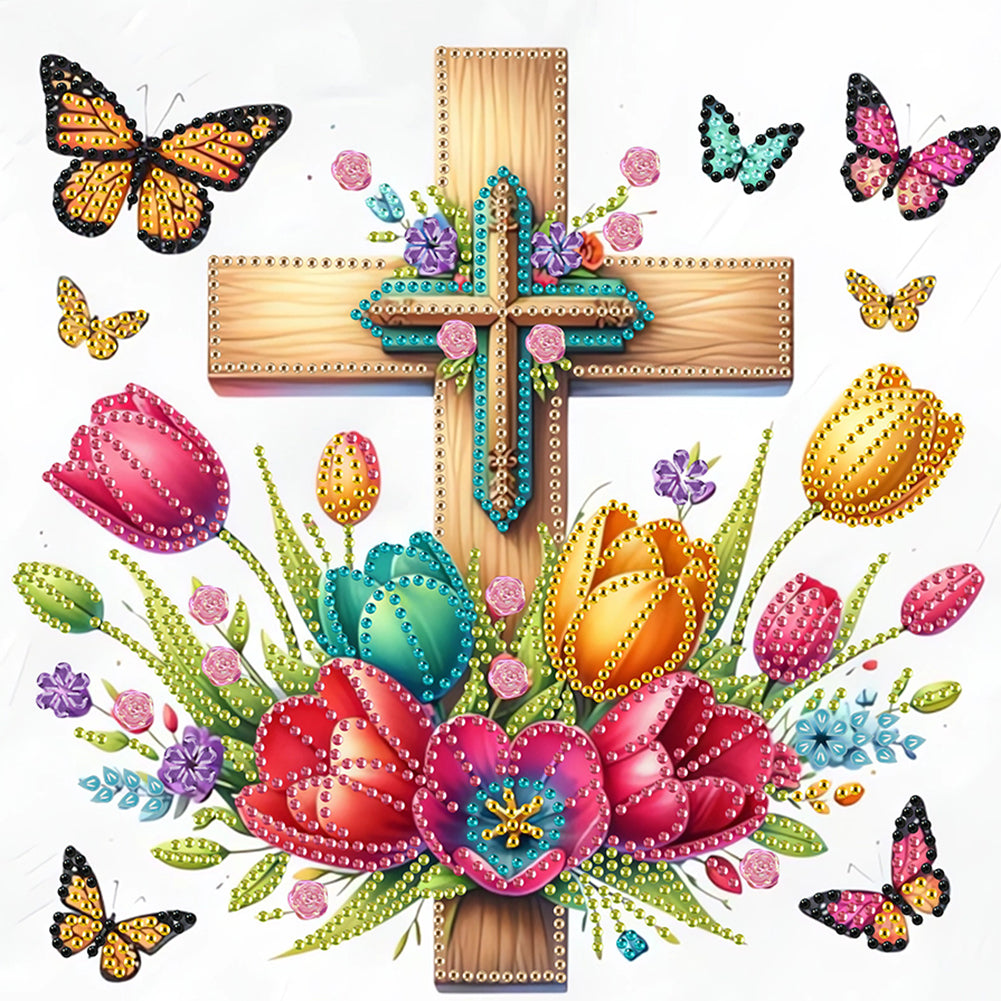Cross And Flower 30*30CM(Canvas) Partial Special Shaped Drill Diamond Painting