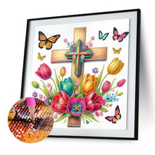 Load image into Gallery viewer, Cross And Flower 30*30CM(Canvas) Partial Special Shaped Drill Diamond Painting
