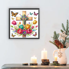 Load image into Gallery viewer, Cross And Flower 30*30CM(Canvas) Partial Special Shaped Drill Diamond Painting

