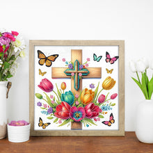 Load image into Gallery viewer, Cross And Flower 30*30CM(Canvas) Partial Special Shaped Drill Diamond Painting
