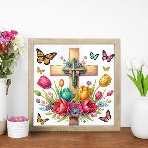 Cross And Flower 30*30CM(Canvas) Partial Special Shaped Drill Diamond Painting