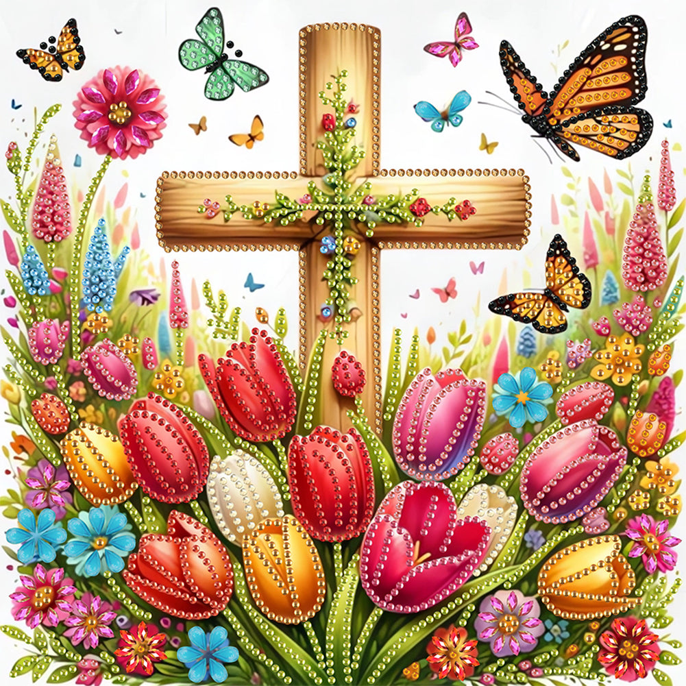 Cross And Flower 30*30CM(Canvas) Partial Special Shaped Drill Diamond Painting