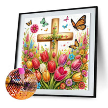 Load image into Gallery viewer, Cross And Flower 30*30CM(Canvas) Partial Special Shaped Drill Diamond Painting
