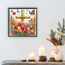 Load image into Gallery viewer, Cross And Flower 30*30CM(Canvas) Partial Special Shaped Drill Diamond Painting
