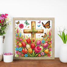 Load image into Gallery viewer, Cross And Flower 30*30CM(Canvas) Partial Special Shaped Drill Diamond Painting
