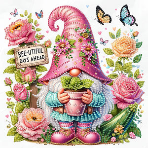 Flower And Gnome 30*30CM(Canvas) Partial Special Shaped Drill Diamond Painting