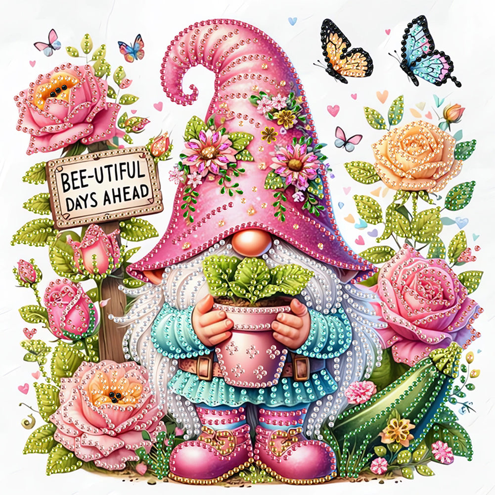 Flower And Gnome 30*30CM(Canvas) Partial Special Shaped Drill Diamond Painting