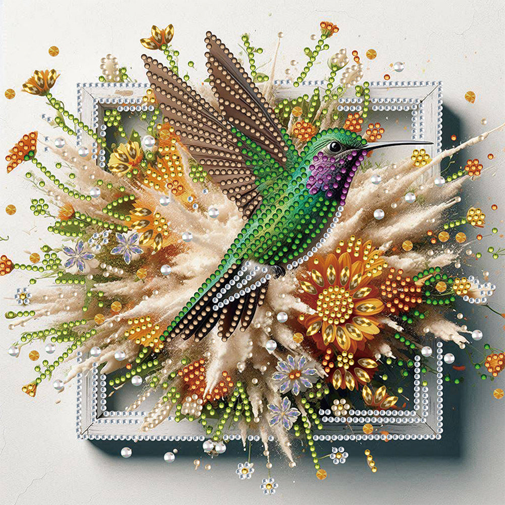 Hummingbird Escaping From The Frame 30*30CM(Canvas) Partial Special Shaped Drill Diamond Painting