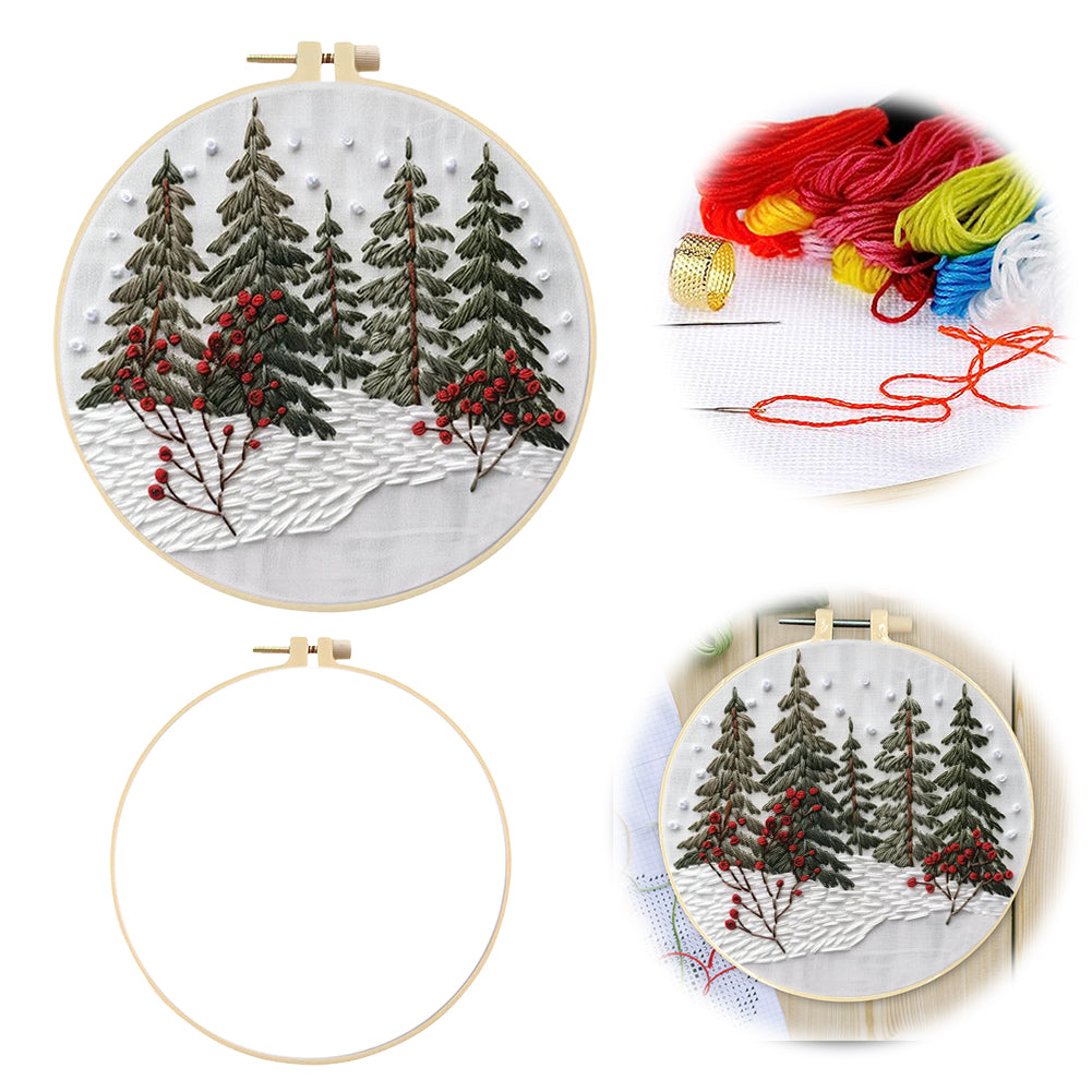 Mystical Forest - DIY Embroidery Cross Stitch Kit with Pattern Cotton Threads Needles Hoop 25x25CM/9.84x9.84in