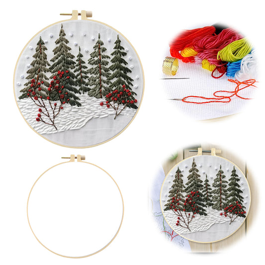 Mystical Forest - DIY Embroidery Cross Stitch Kit with Pattern Cotton Threads Needles Hoop 25x25CM/9.84x9.84in