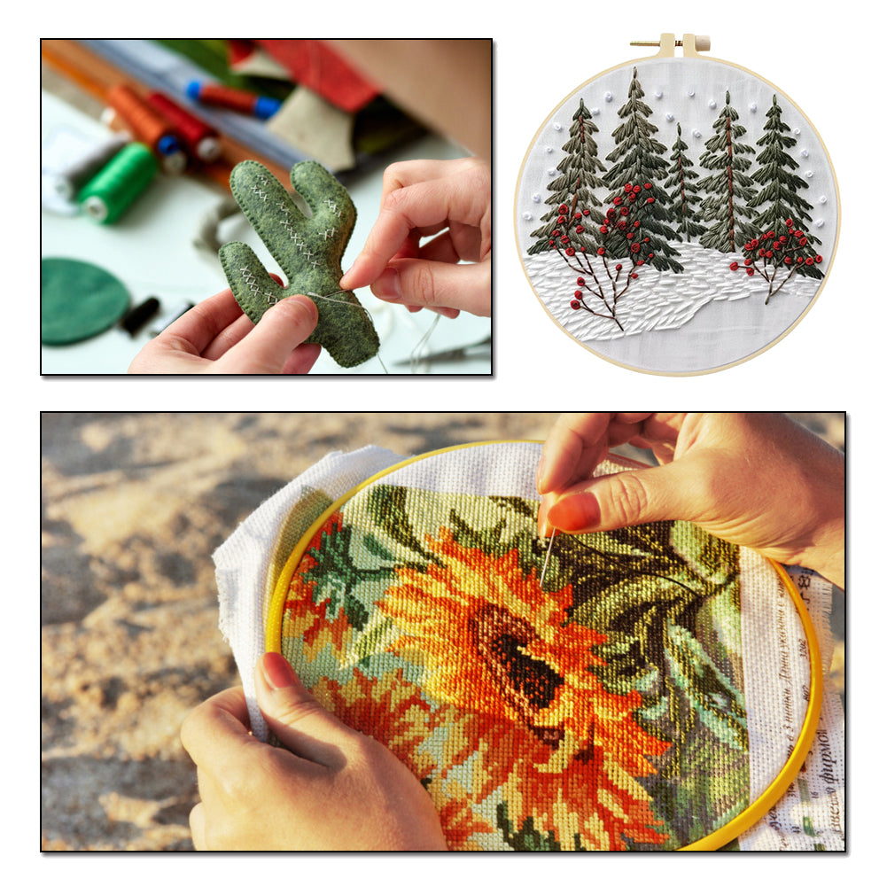 Mystical Forest - DIY Embroidery Cross Stitch Kit with Pattern Cotton Threads Needles Hoop 25x25CM/9.84x9.84in