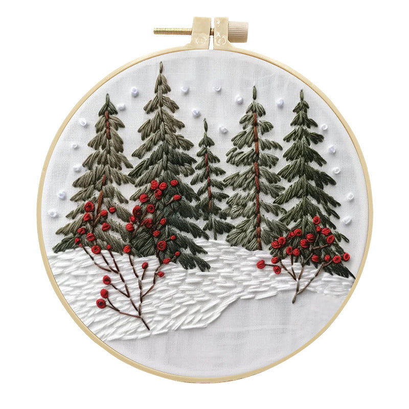 Mystical Forest - DIY Embroidery Cross Stitch Kit with Pattern Cotton Threads Needles Hoop 25x25CM/9.84x9.84in