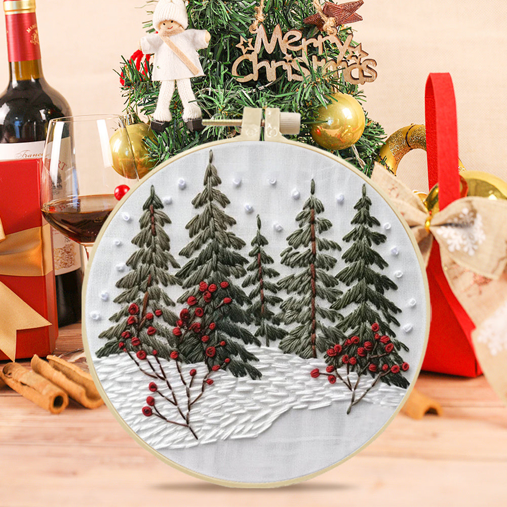 Mystical Forest - DIY Embroidery Cross Stitch Kit with Pattern Cotton Threads Needles Hoop 25x25CM/9.84x9.84in