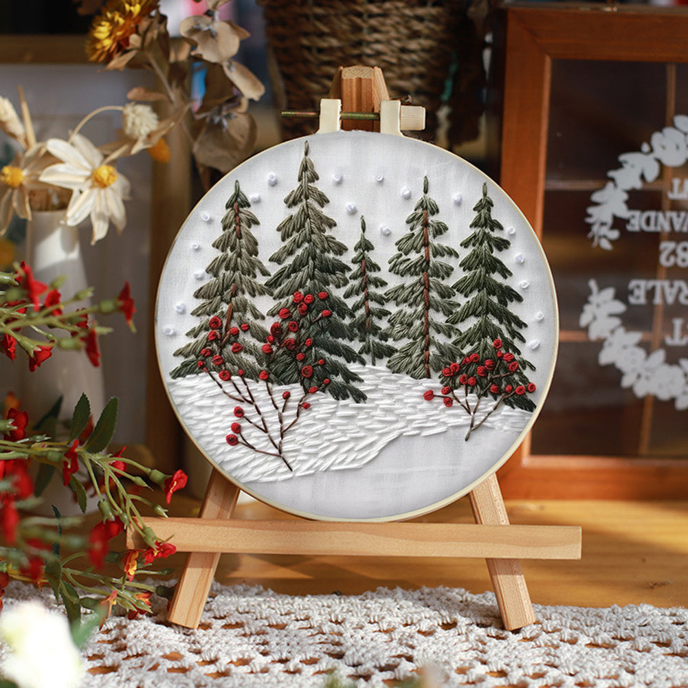 Mystical Forest - DIY Embroidery Cross Stitch Kit with Pattern Cotton Threads Needles Hoop 25x25CM/9.84x9.84in