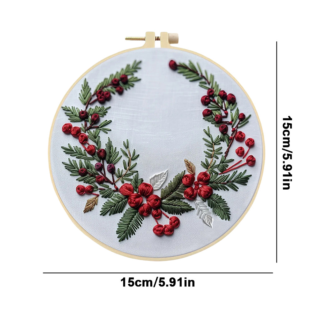 Christmas & Flowers - DIY Embroidery Cross Stitch Kit with Pattern Cotton Threads Needles Hoop 25x25CM/9.84x9.84in