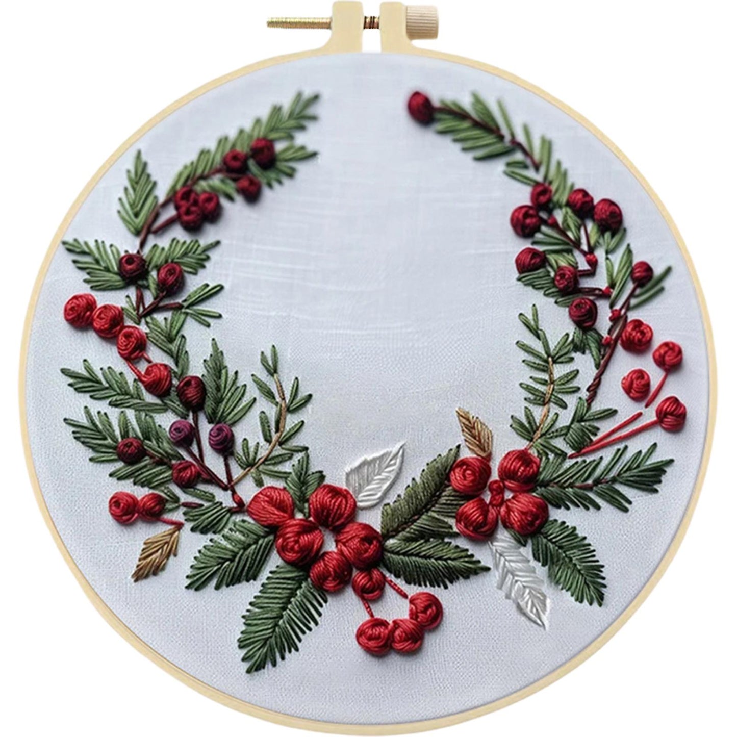 Christmas & Flowers - DIY Embroidery Cross Stitch Kit with Pattern Cotton Threads Needles Hoop 25x25CM/9.84x9.84in