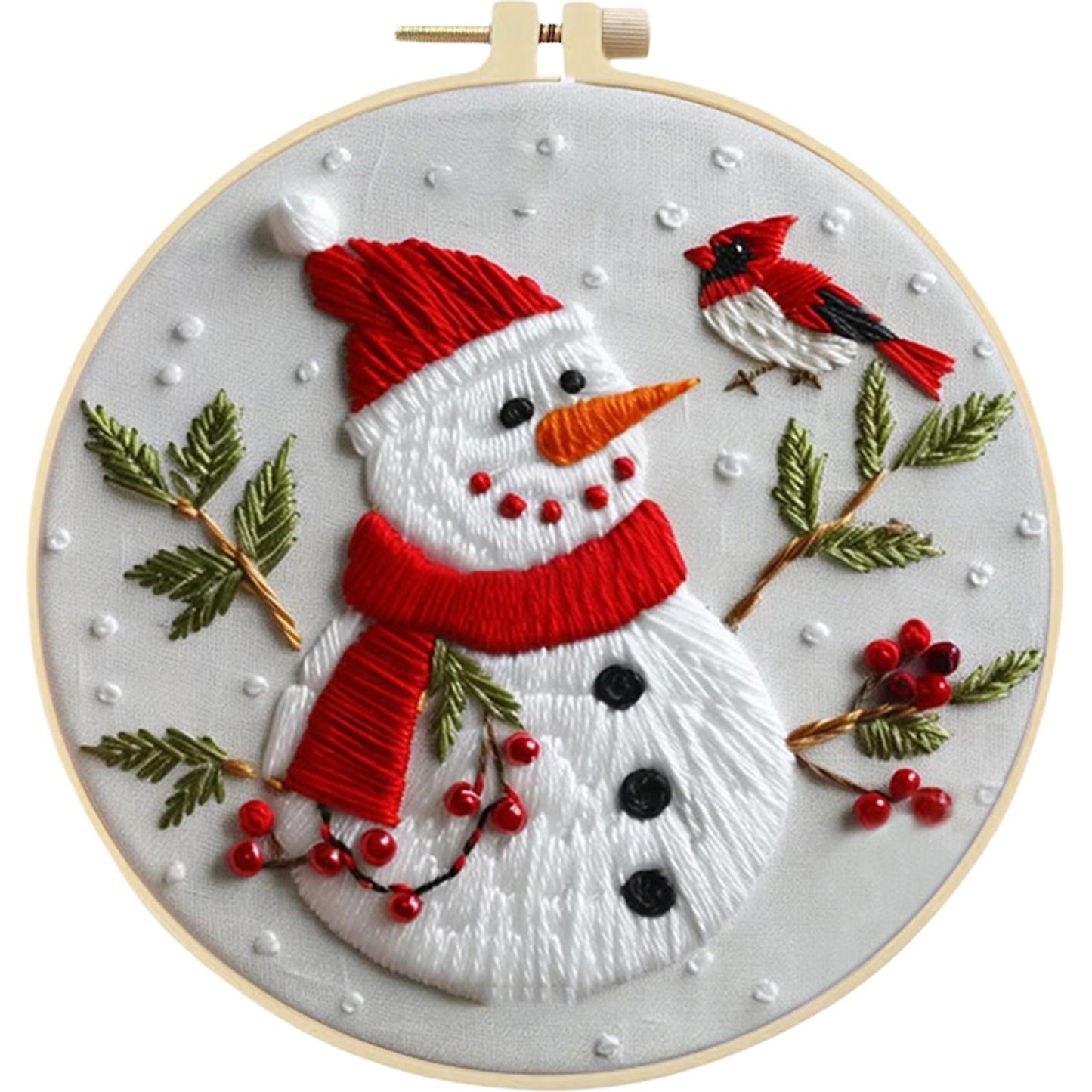 Snowman & Birds - DIY Embroidery Cross Stitch Kit with Pattern Cotton Threads Needles Hoop 25x25CM/9.84x9.84in