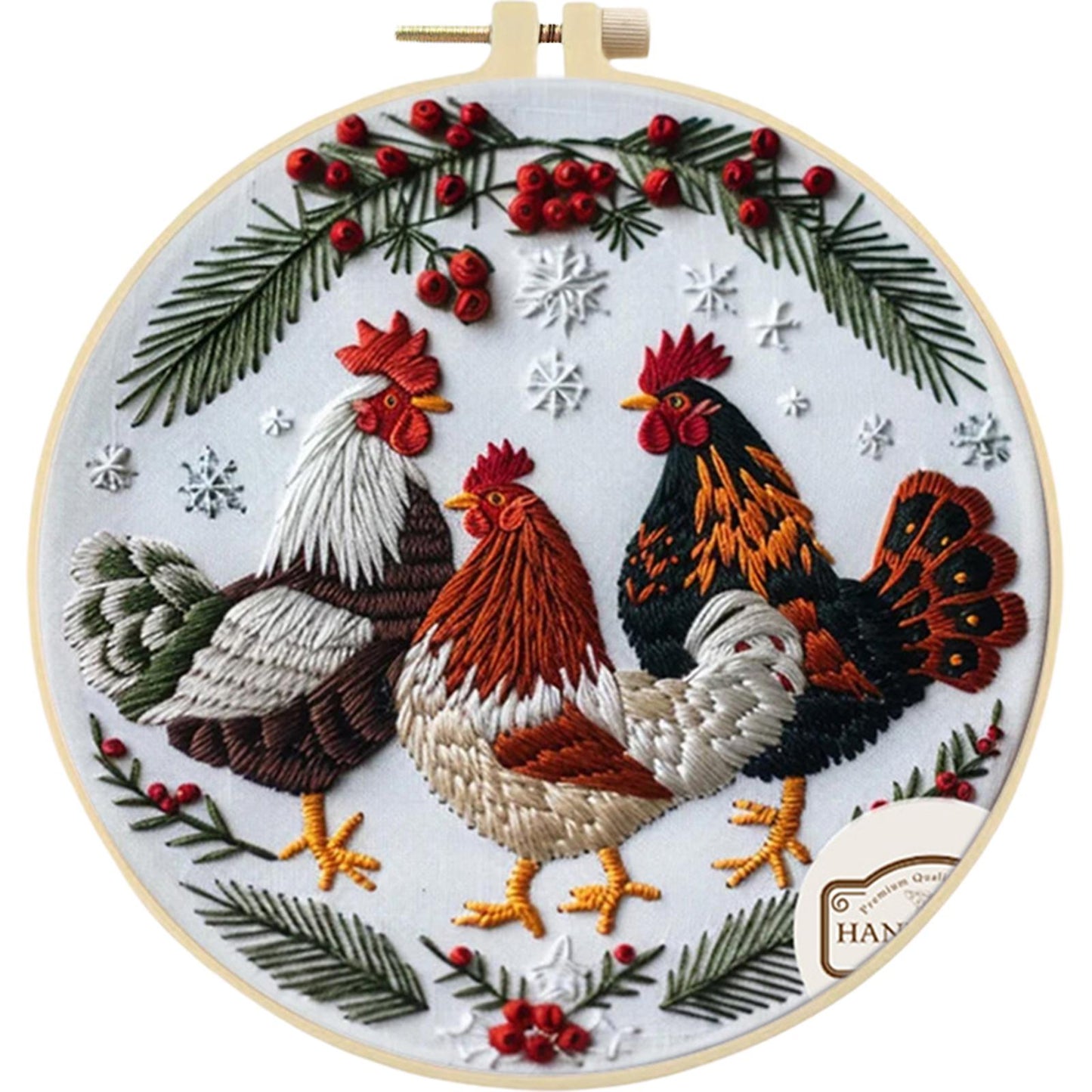 Three Chickens - DIY Embroidery Cross Stitch Kit with Pattern Cotton Threads Needles Hoop 25x25CM/9.84x9.84in