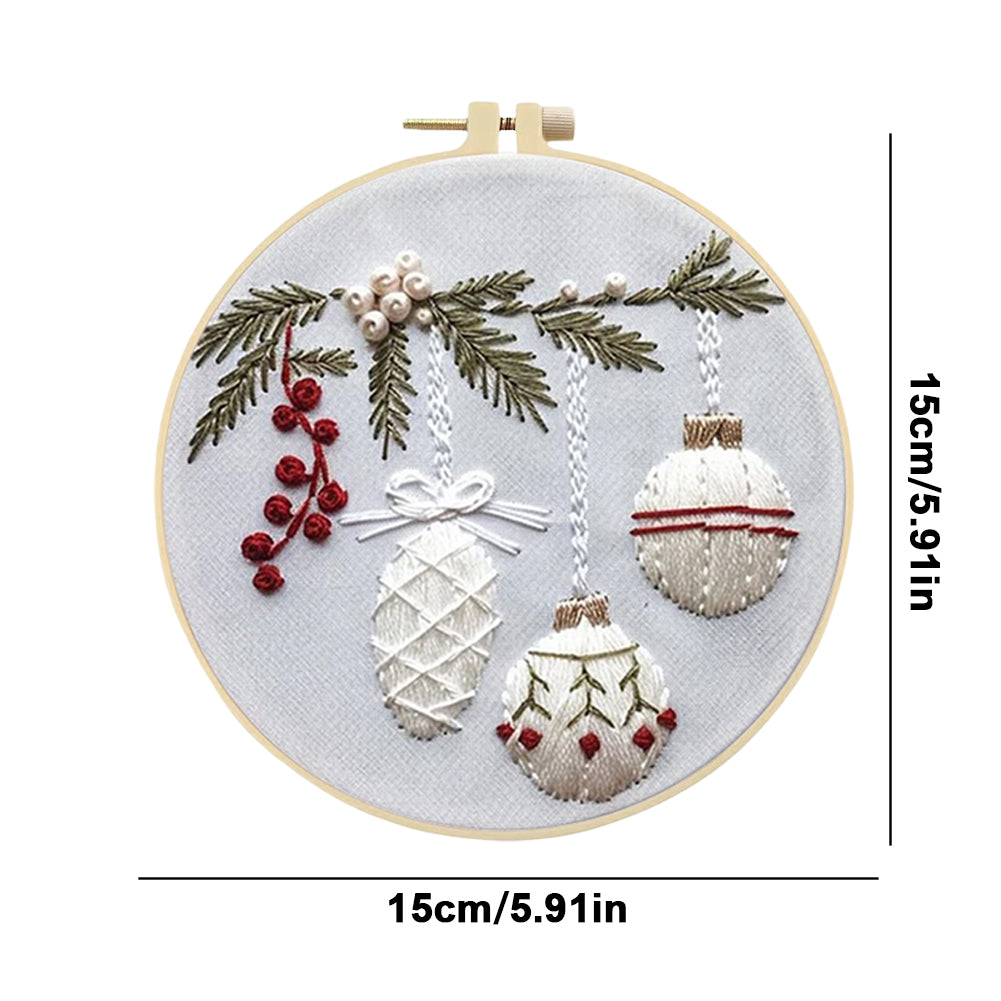 Holly Bauble - DIY Embroidery Cross Stitch Kit with Pattern Cotton Threads Needles Hoop 25x25CM/9.84x9.84in