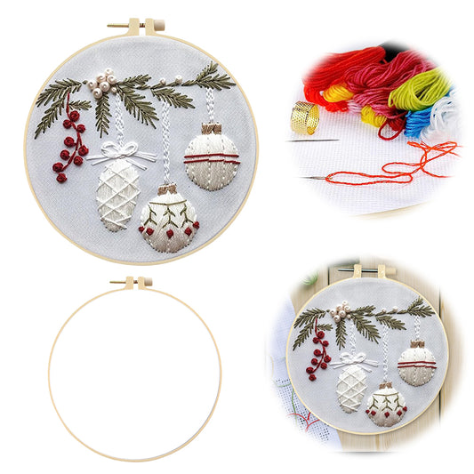 Holly Bauble - DIY Embroidery Cross Stitch Kit with Pattern Cotton Threads Needles Hoop 25x25CM/9.84x9.84in