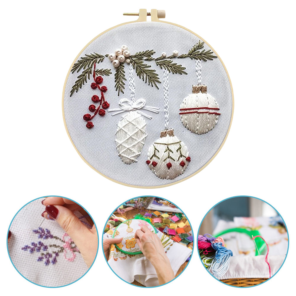 Holly Bauble - DIY Embroidery Cross Stitch Kit with Pattern Cotton Threads Needles Hoop 25x25CM/9.84x9.84in