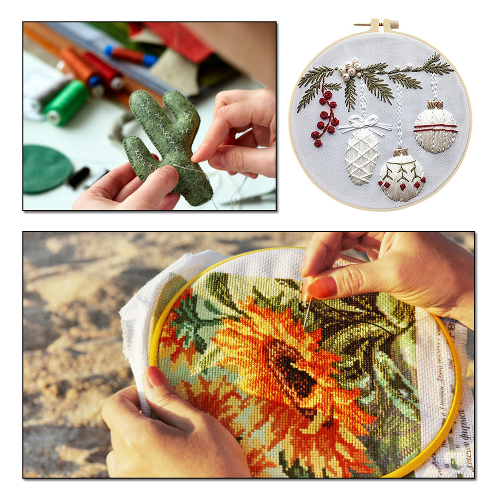 Holly Bauble - DIY Embroidery Cross Stitch Kit with Pattern Cotton Threads Needles Hoop 25x25CM/9.84x9.84in