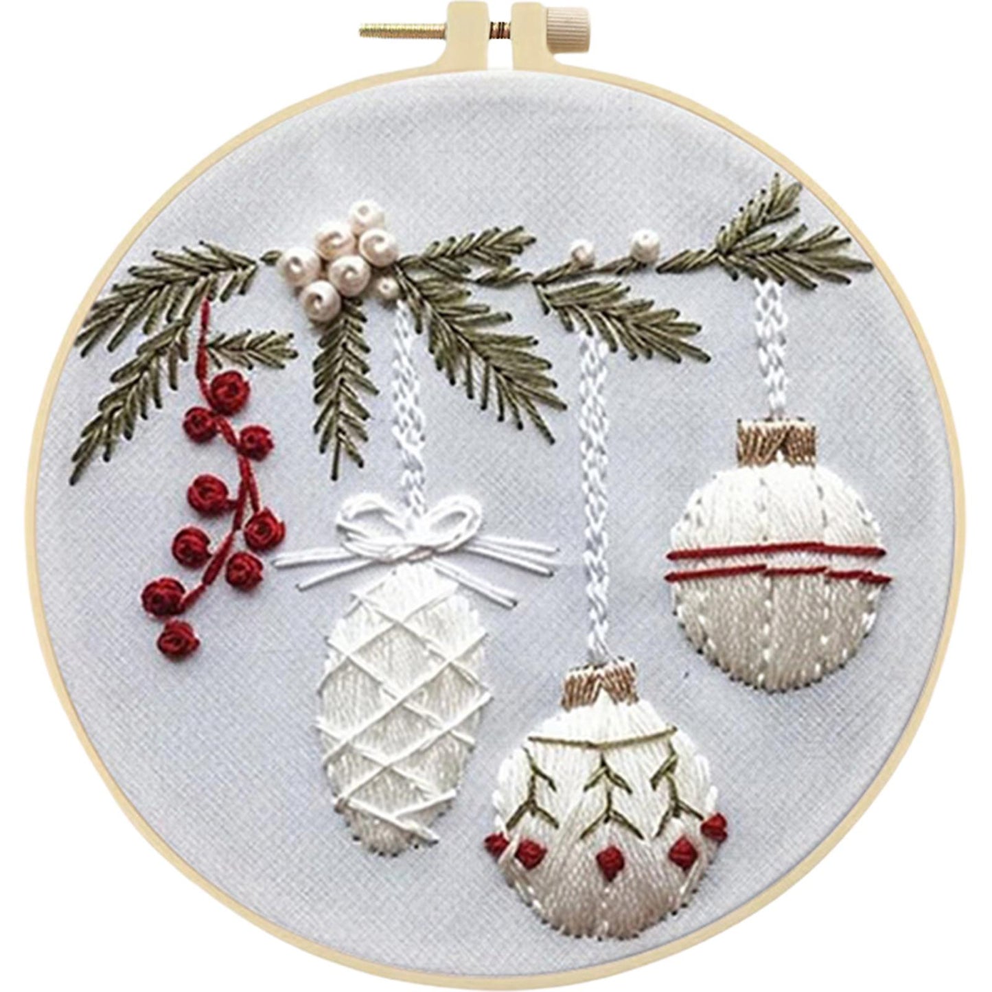 Holly Bauble - DIY Embroidery Cross Stitch Kit with Pattern Cotton Threads Needles Hoop 25x25CM/9.84x9.84in