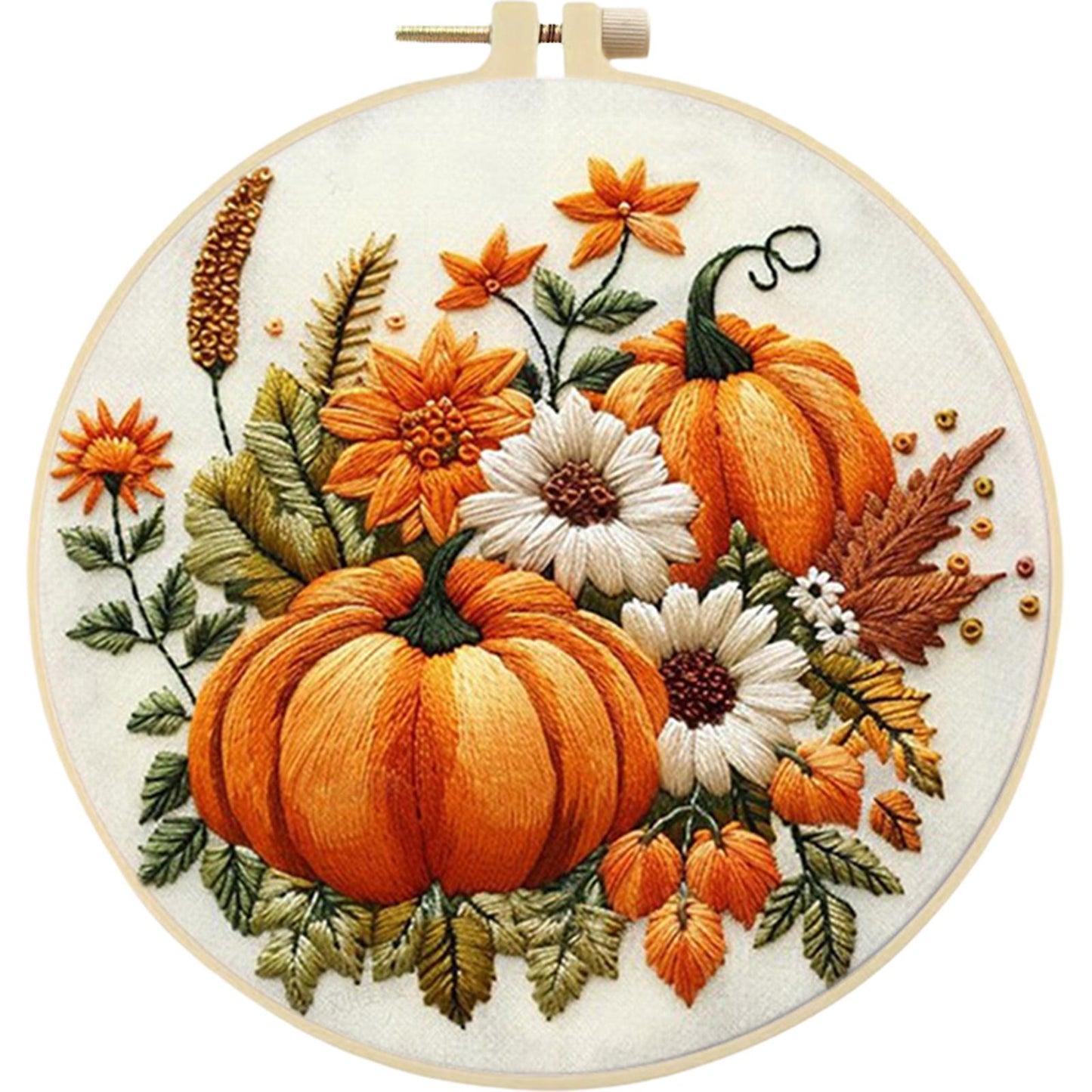 Yellow Pumpkin - DIY Embroidery Cross Stitch Kit with Pattern Cotton Threads Needles Hoop 25x25CM/9.84x9.84in