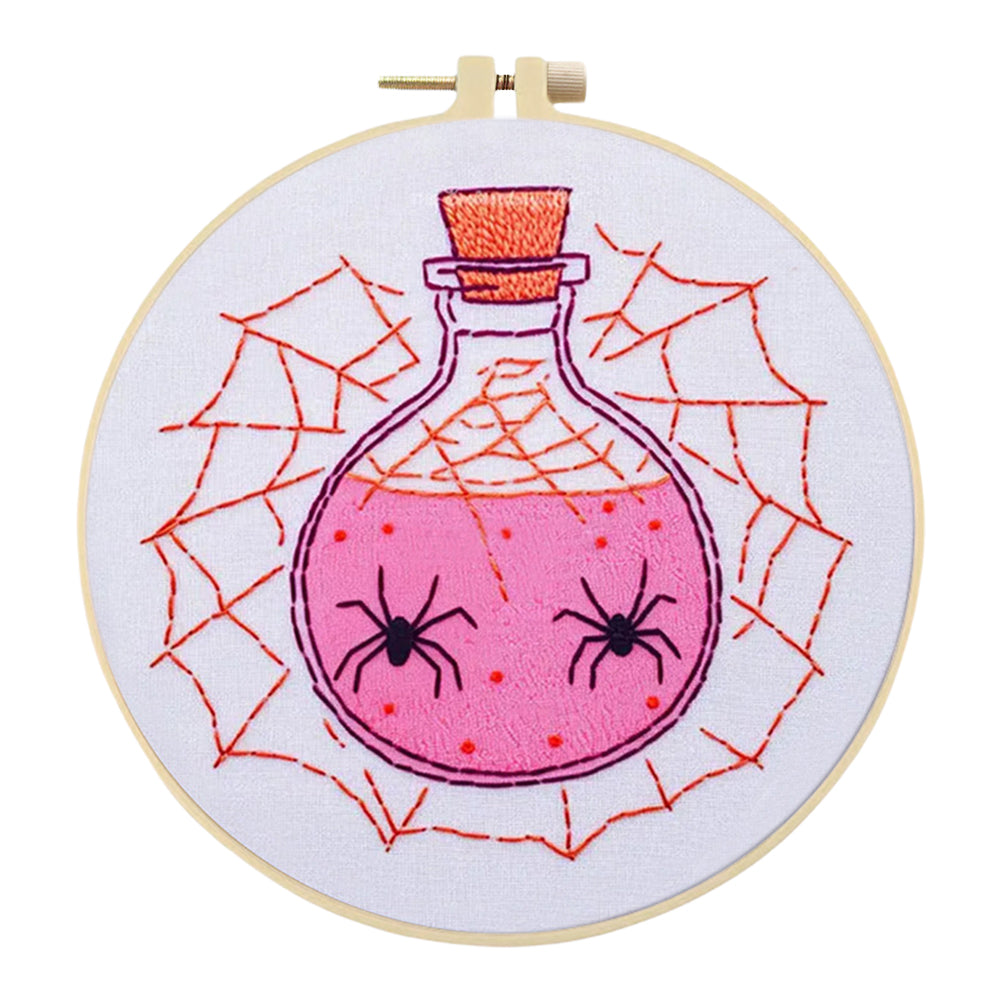 Pink Potion - DIY Embroidery Cross Stitch Kit with Pattern Cotton Threads Needles Hoop 25x25CM/9.84x9.84in