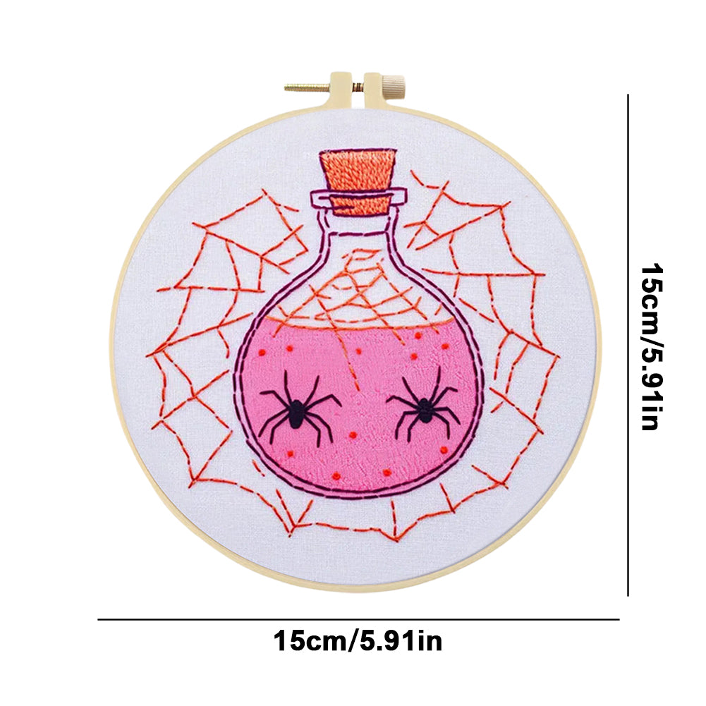 Pink Potion - DIY Embroidery Cross Stitch Kit with Pattern Cotton Threads Needles Hoop 25x25CM/9.84x9.84in