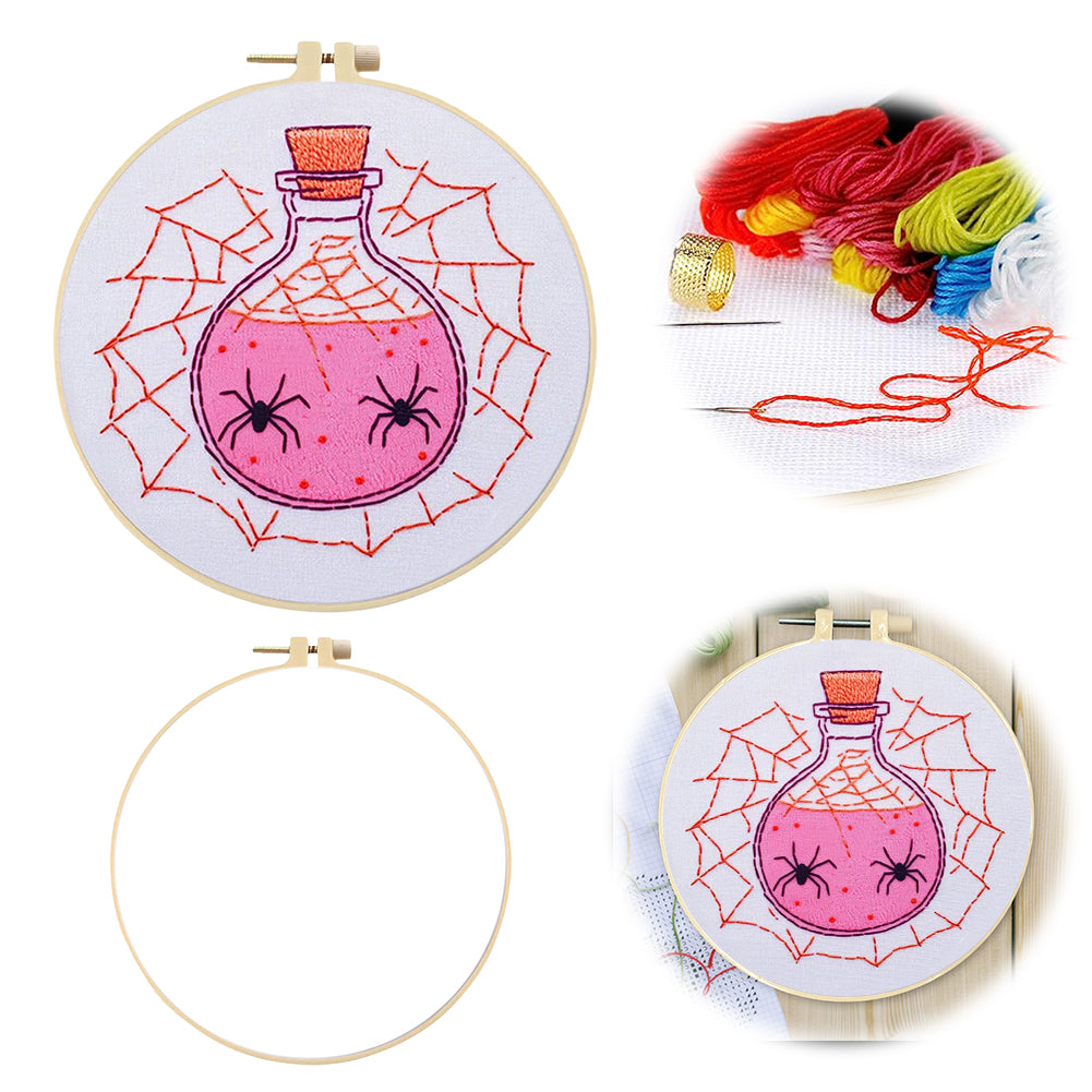 Pink Potion - DIY Embroidery Cross Stitch Kit with Pattern Cotton Threads Needles Hoop 25x25CM/9.84x9.84in