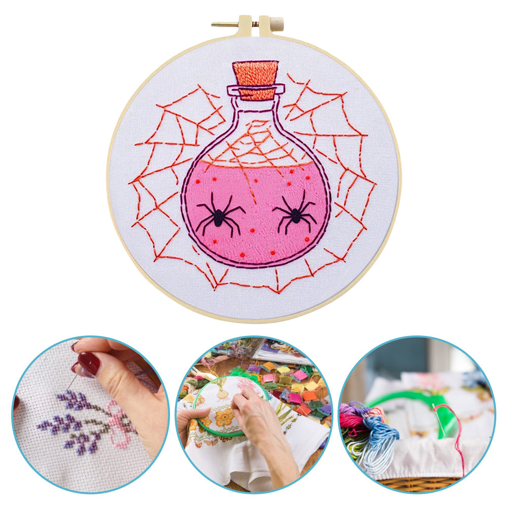 Pink Potion - DIY Embroidery Cross Stitch Kit with Pattern Cotton Threads Needles Hoop 25x25CM/9.84x9.84in