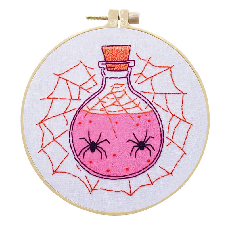 Pink Potion - DIY Embroidery Cross Stitch Kit with Pattern Cotton Threads Needles Hoop 25x25CM/9.84x9.84in