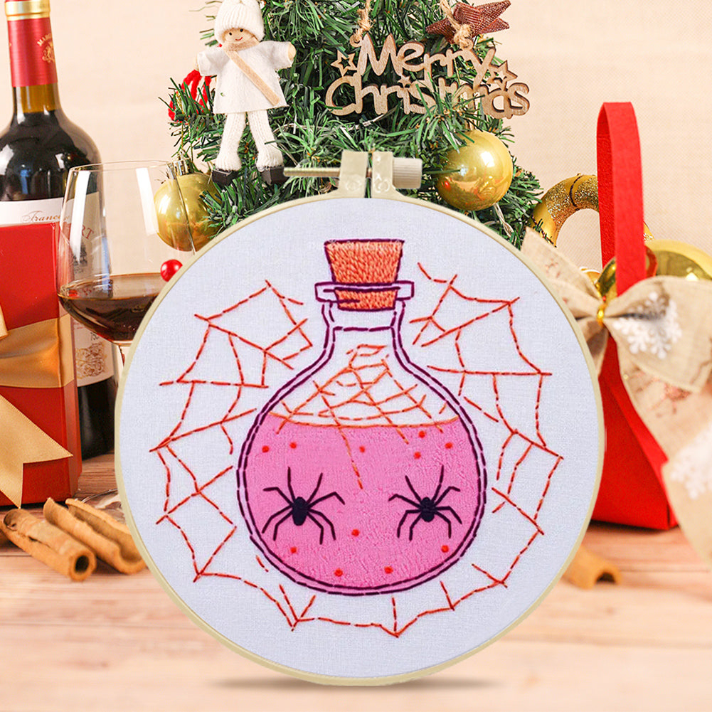 Pink Potion - DIY Embroidery Cross Stitch Kit with Pattern Cotton Threads Needles Hoop 25x25CM/9.84x9.84in