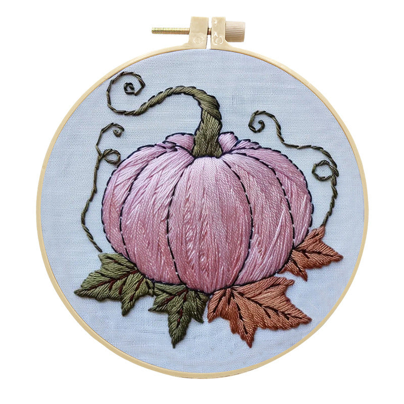 Pink Pumpkin - DIY Embroidery Cross Stitch Kit with Pattern Cotton Threads Needles Hoop 25x25CM/9.84x9.84in