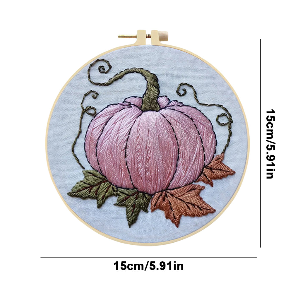 Pink Pumpkin - DIY Embroidery Cross Stitch Kit with Pattern Cotton Threads Needles Hoop 25x25CM/9.84x9.84in
