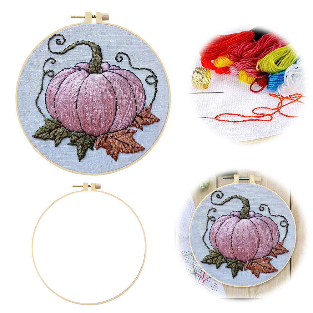 Pink Pumpkin - DIY Embroidery Cross Stitch Kit with Pattern Cotton Threads Needles Hoop 25x25CM/9.84x9.84in