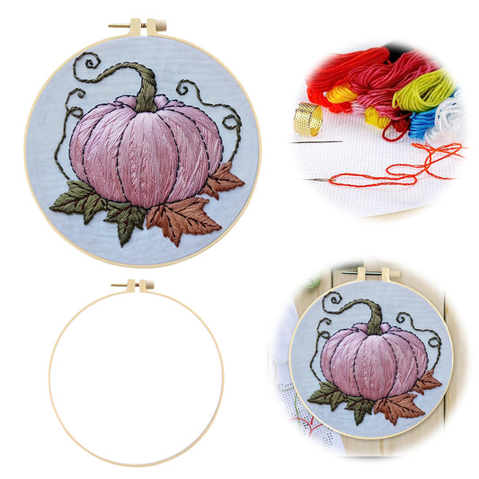Pink Pumpkin - DIY Embroidery Cross Stitch Kit with Pattern Cotton Threads Needles Hoop 25x25CM/9.84x9.84in
