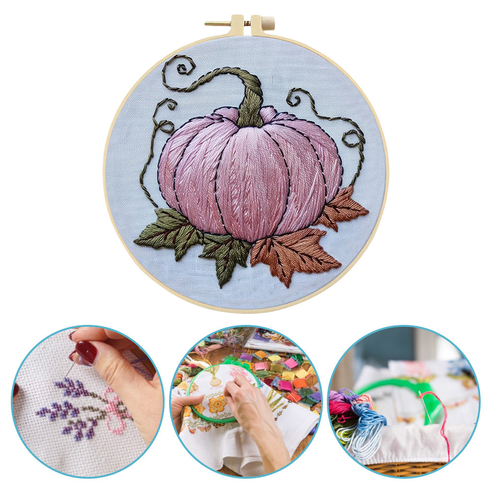 Pink Pumpkin - DIY Embroidery Cross Stitch Kit with Pattern Cotton Threads Needles Hoop 25x25CM/9.84x9.84in