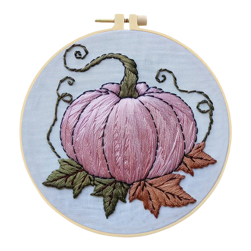 Pink Pumpkin - DIY Embroidery Cross Stitch Kit with Pattern Cotton Threads Needles Hoop 25x25CM/9.84x9.84in