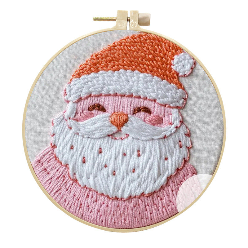 Pink Santa Claus - DIY Embroidery Cross Stitch Kit with Pattern Cotton Threads Needles Hoop 25x25CM/9.84x9.84in